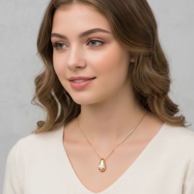 14K Gold Plated with Clear Cubic Zirconia Drop Pendant Necklace