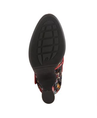 Women's Adodora Floral Tapestry Mary Jane Heels with Hook-and-Loop Strap, Cushioned Insole, and Flexible Sole