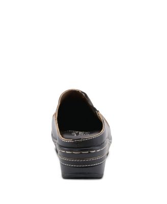 L Artiste Women s CHINO Hand-Painted Open-Back Leather Clog with Embossed Details and Elastic Inset