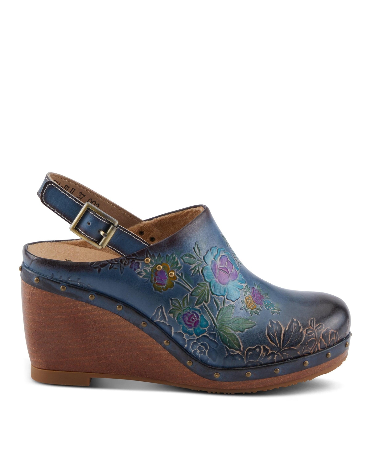 L'Artiste Women's Loveya Handpainted Leather Slingback Wedge Sandals with Adjustable Buckle and Padded Insole