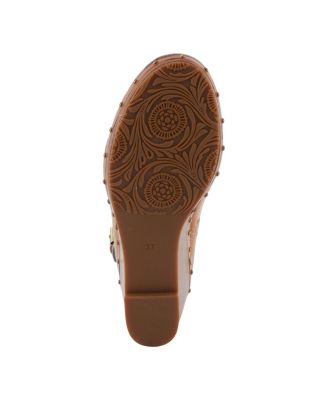 L’Artiste Women’s LOVEYA Handpainted Leather Slingback Wedge Sandals with Adjustable Buckle and Padded Insole