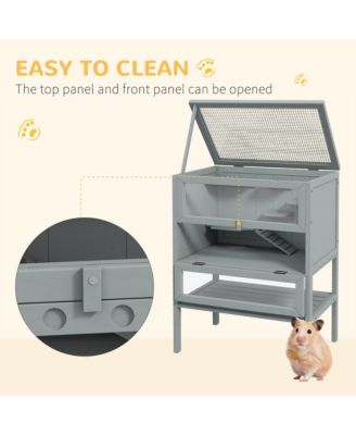 3-Tier Wooden Hamster Cage w/ Openable Top, Front Door, Shelf,