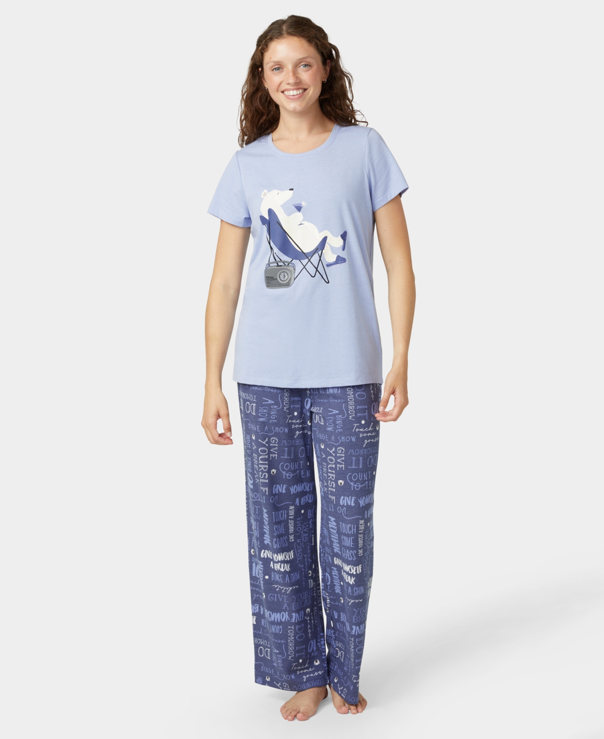 Hue Women's 2-piece Embellished Short Sleeve Pajama Set In Blue