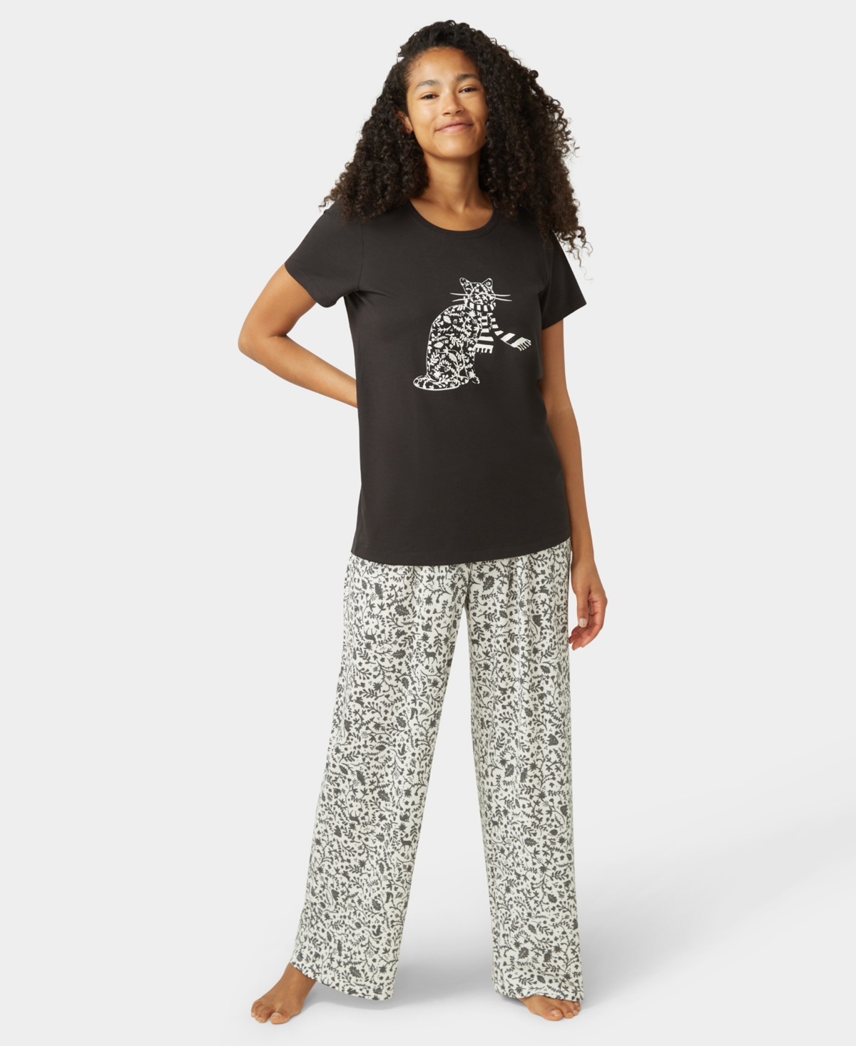 Hue Women's 2-piece Embellished Short Sleeve Pajama Set In Black