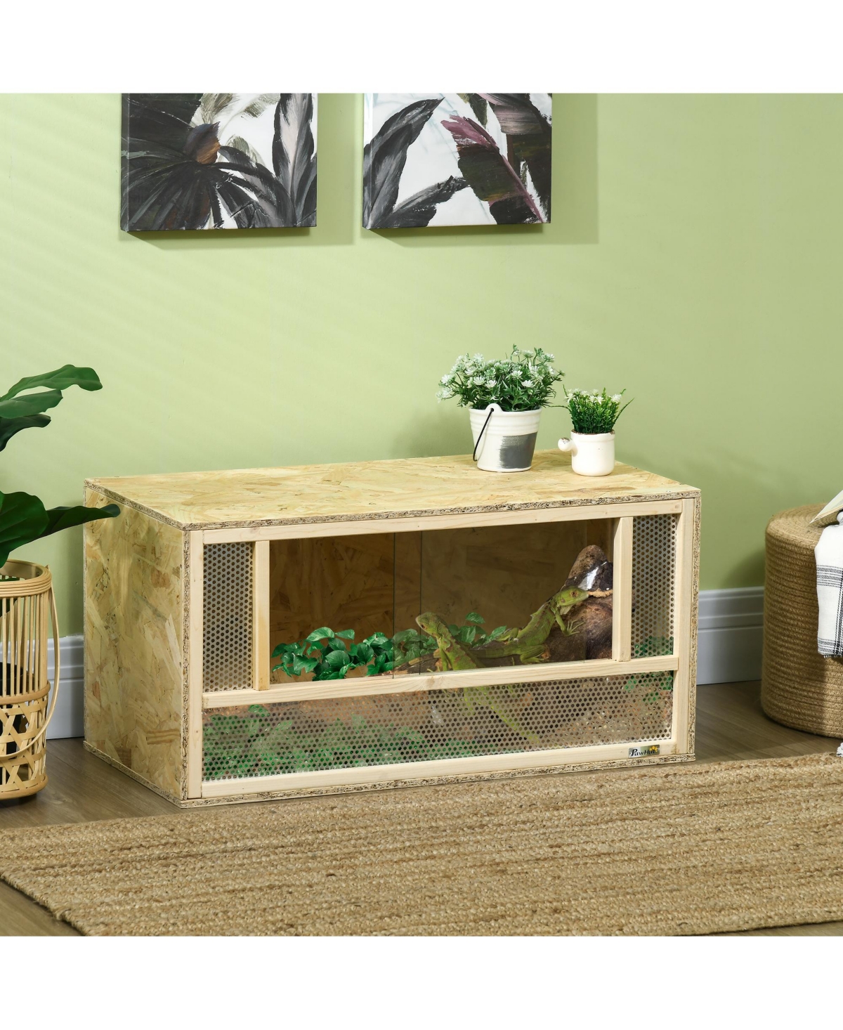 PawHut Wooden Reptile Terrarium for Chameleon, Lizard, Snake, Frog, Turtle