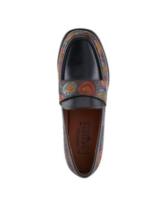 L’Artiste Women’s RIVOIRE Hand-Painted Floral Loafer with Sculpted Heel and Cushioned Insole