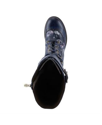 Women's Kisha-Boss Tall Leather Combo Boots with Lace-Up Front, Inside Zipper, Stretch Strap, and Lug Sole