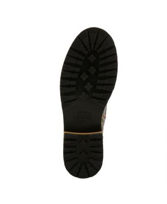 Women's Rugup Hand-Painted Leather Booties with Mixed Textures, Decorative Studs, Lace-Up and Zipper Closure, Faux Fur Lining, and Lug Sole