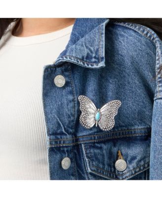 Silver Antique Butterfly Pin with Turquoise Accent