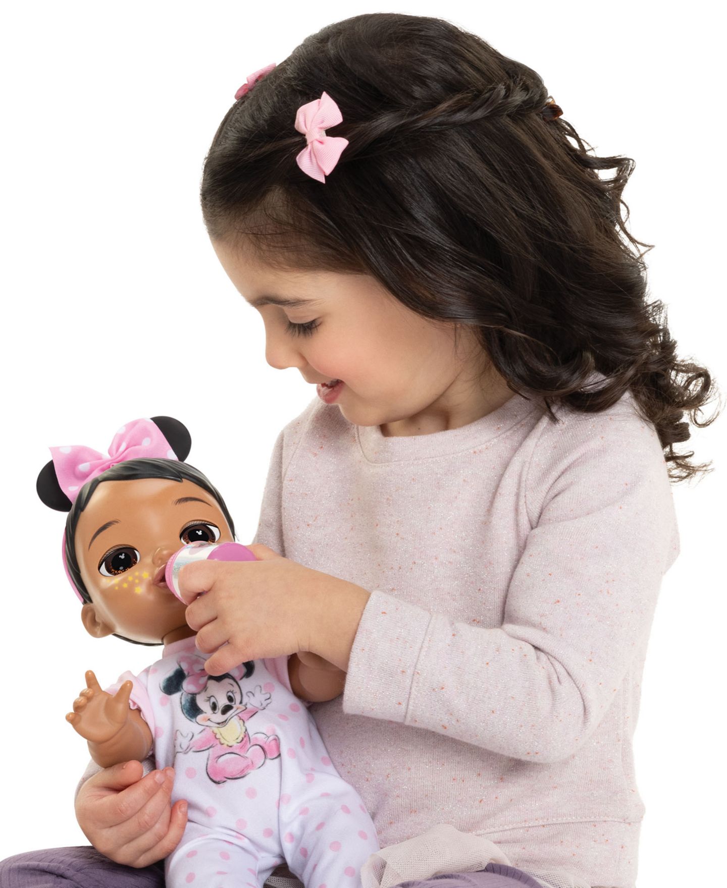 Детская кукла Disney Darlings Minnie Mouse Deluxe 13" Interactive Twinkling-Starry-Cheeks Baby Doll, Ages 2+ — фото 1