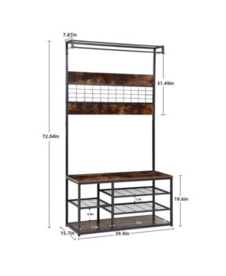 Coat Rack Hall Tree with 3-Tier Shoe Storage and 5 Hooks ,Large Wood-Look Shoe Rack Bench for Entryway, Closet