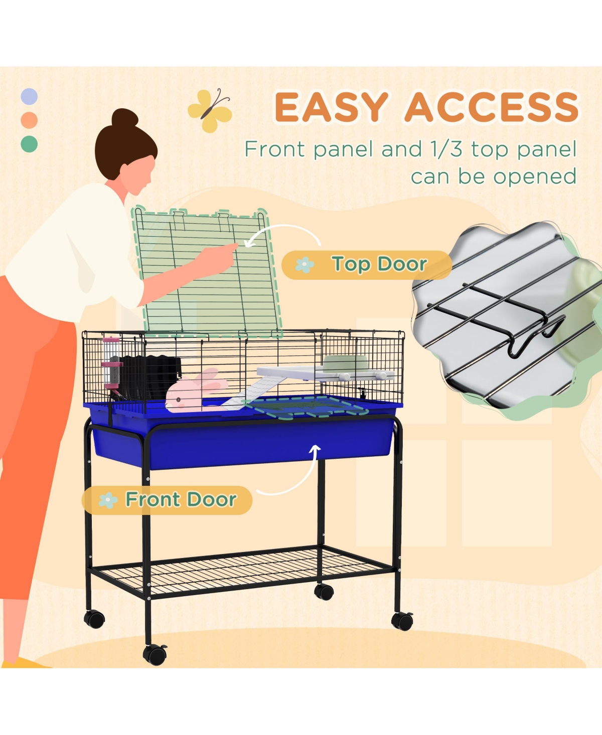 PawHut Small Animal Cage Guinea Pig, Hedgehog, Ferret,