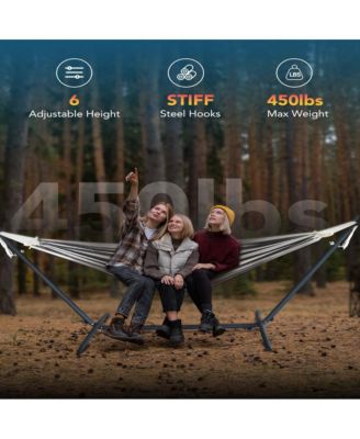 Heavy-Duty Steel Stand Double Hammock: Portable, Easy Assembly, 600lbs Capacity – Fit for Indoor/Yard/Camping/Outdoor