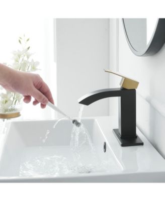 Waterfall Single Hole Single-Handle Low-Arc Bathroom Sink Faucet With Pop-up Drain Assembly In Gold Black