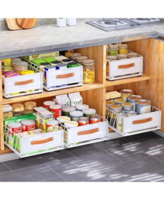 Pull out Cabinet Organizer Fixed with Adhesive Nano Film,Heavy Duty Slide out Pantry Shelves Drawer Storage,Sliding Mesh Cabinet Basket with Handle for Kitchen, Bathroom,Home, 11.8W"X 15.7D"X6.2"H