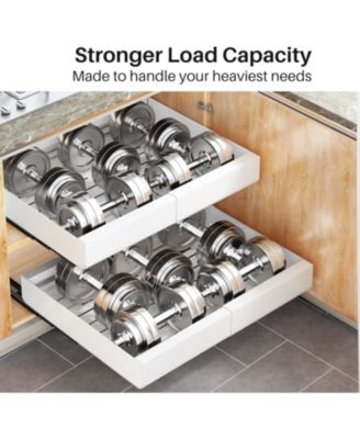 Pull out Cabinet Organizer, Expandable(12&amp;quot;-20&amp;quot;) Heavy Duty Slide out Drawers Fixed with Adhesive Nano Film for Pots, Roll out Shelf Storage for Kitchen Base Cabinet Organization(White)