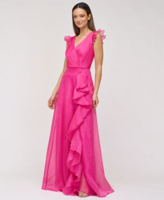 Women's Cascading-Ruffle Flutter-Sleeve Gown
