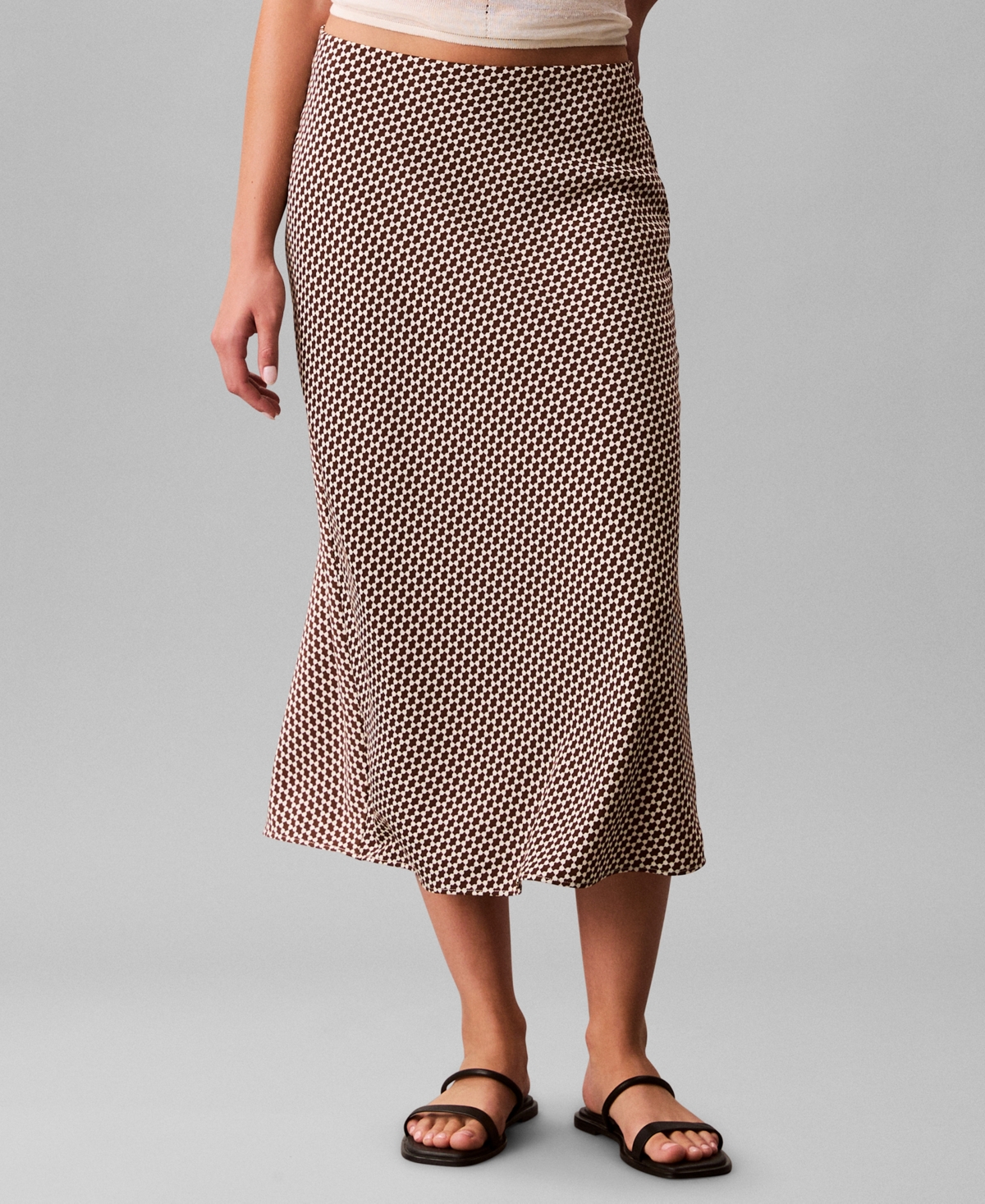 Calvin Klein Women's Printed Midi Slip Skirt In Brown