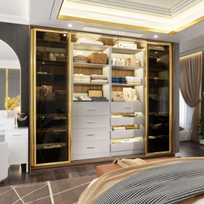 21.3-Inch Closet Drawer System, Walk-In Closet Tower with 4 Wooden Drawers and Shelves