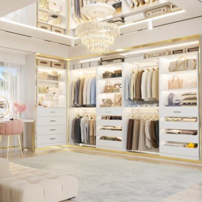 21.3-Inch Closet Drawer System, Walk-In Closet Tower with 4 Wooden Drawers and Shelves