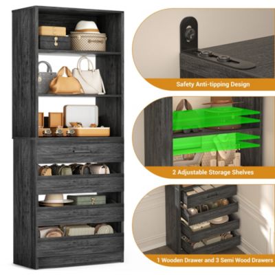 21.3'' Freestanding Closet Organizer System with 4 Drawers and Shelves