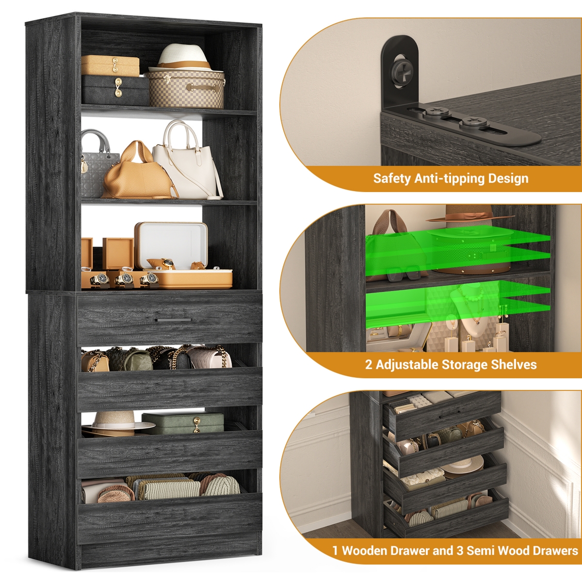 21.3'' Freestanding Closet Organizer System with 4 Drawers and Shelves