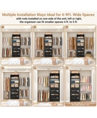 8FT Wall Mounted Closet System with 4 Drawers and 4 Hanging Rods, Garment Rack with Shelves