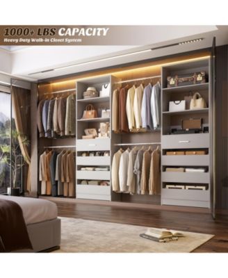 8FT Wall Mounted Closet System with 4 Drawers and 4 Hanging Rods, Garment Rack with Shelves