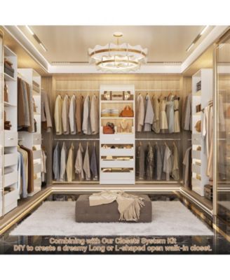 8FT Wall Mounted Closet System with 4 Drawers and 4 Hanging Rods, Garment Rack with Shelves