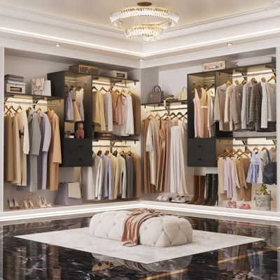 96 Inch Wall Mounted Closet Organizer System with 3 Shelves and Rods, Closet Rack with 2 Drawers