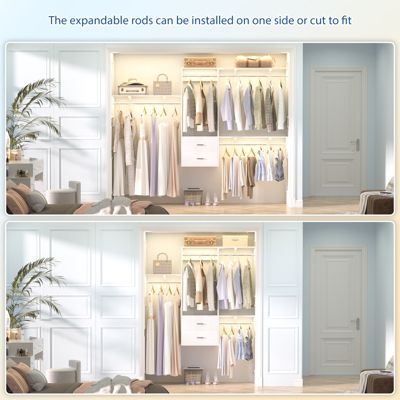 96 Inch Wall Mounted Closet Organizer System with 3 Shelves and Rods, Closet Rack with 2 Drawers