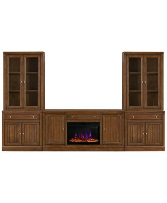 Amren 65" Wood 2 Door Console and 2 Door Hutches with 2 Door Bases with Drawers and Fireplace Insert