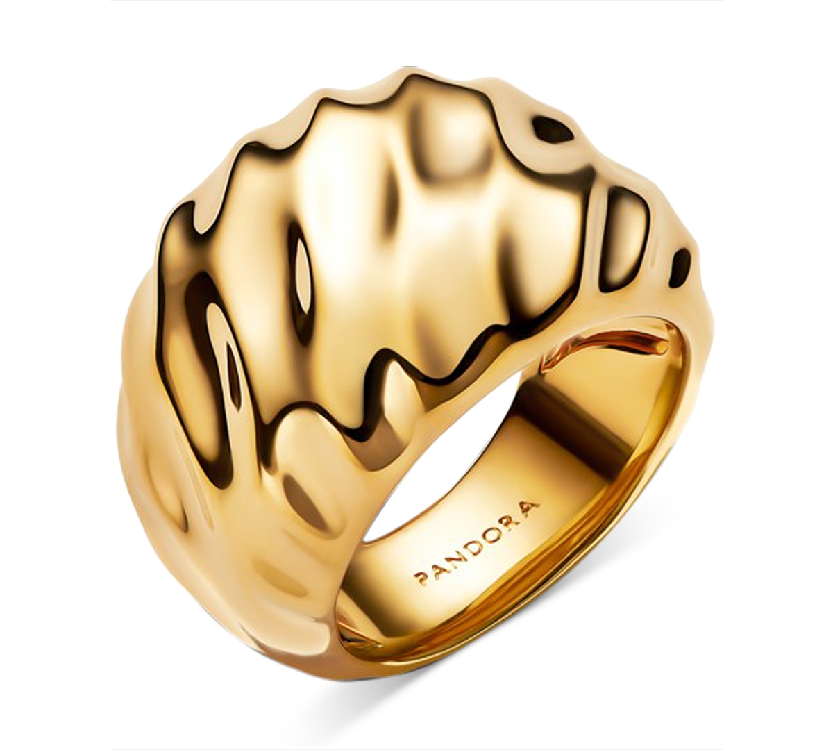 Pandora Rippled 14k Gold Plated Statement Ring In Gold