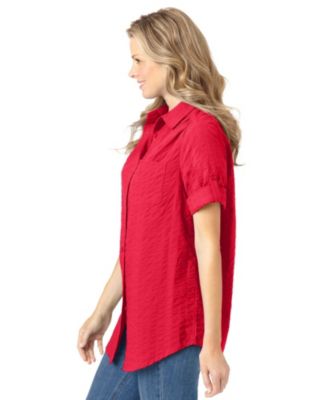 Plus Size Short-Sleeve Button Down Seersucker Shirt