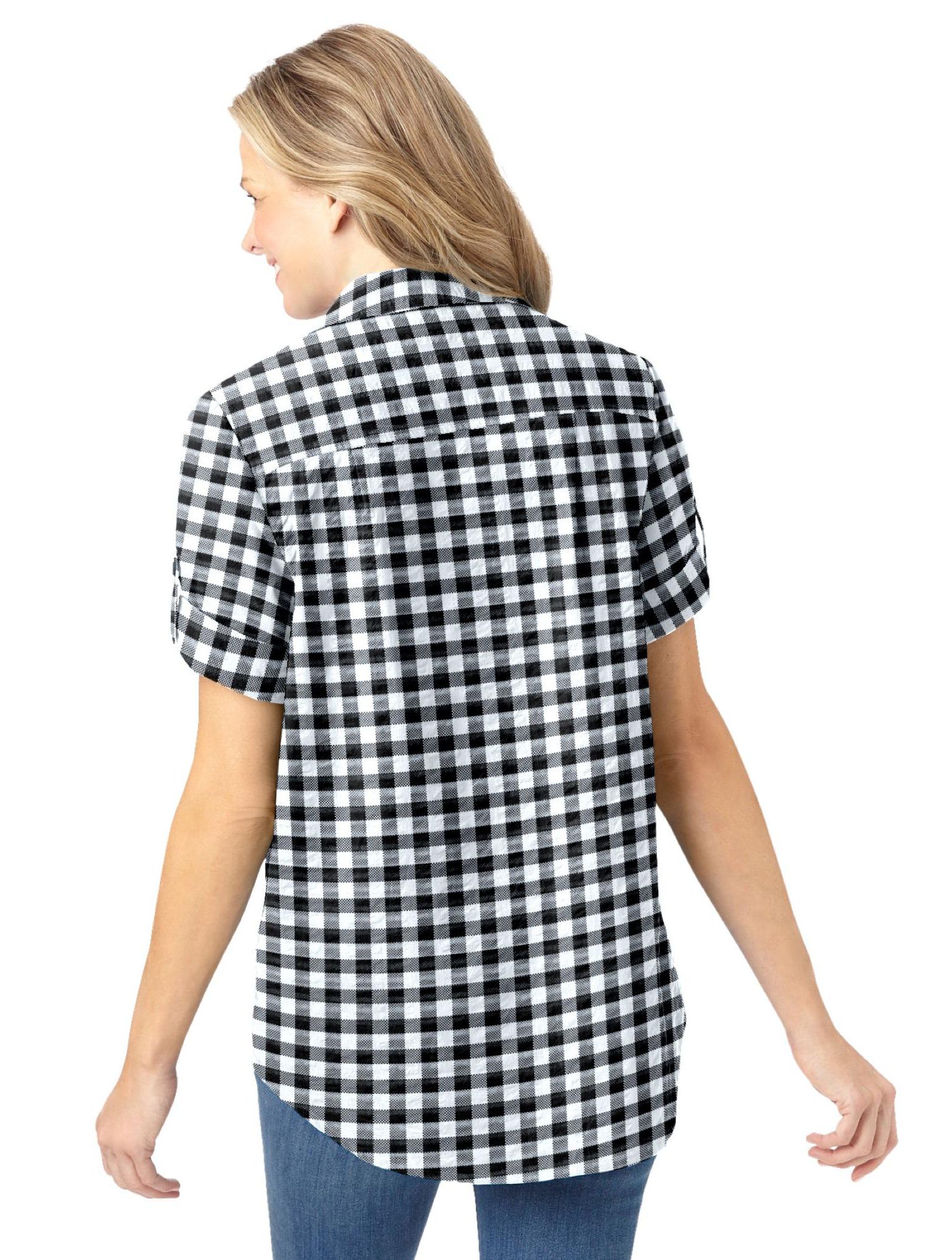 Plus Size Within Short-Sleeve Button-Down Cotton Seersucker Shirt