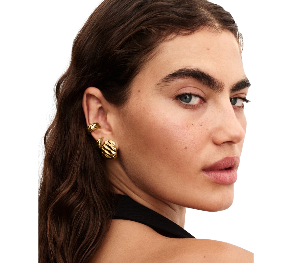 Pandora Rippled Wide Hoop Earrings In Gold