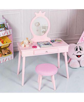 Kids Vanity Makeup Table & Chair Set Make Up Stool Play Set for Children
