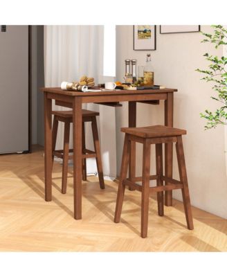 3 PCS Bar Table Set w/ 1 Table 2 Bar Stools Wood Veneered Tabletop Dining Room