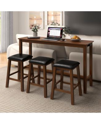 4-Piece Bar Table Set w/ Power Outlet Counter-Height Table & 3 Bar Stools