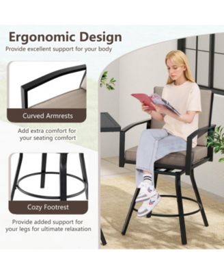 Set of 3 Swivel Bar Set Table & Chairs Set w/ Soft Cushions & Umbrella Hole