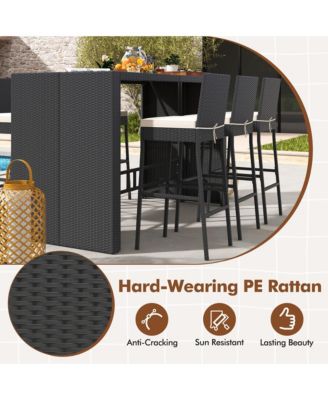 7 Pieces Patio Bar Set w/ Acacia Wood Tabletop & Removable Cushions Outdoor