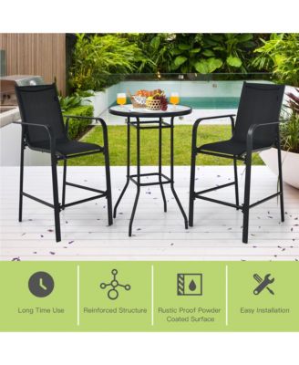 3PCS Patio Bar Set Outdoor Bistro Set w/ 2 Stools & 1 Tempered Glass Table