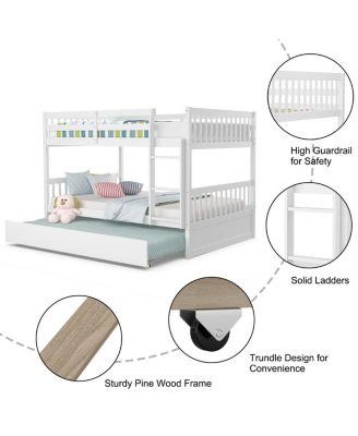 Full over Full Bunk Bed Platform Wood Bed Captain's Bed w/ Trundle & Ladder Rail