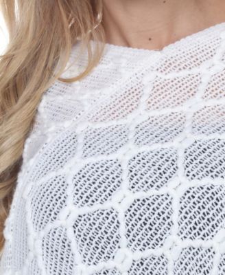 Women's Open Knit Fringe Poncho Sweater