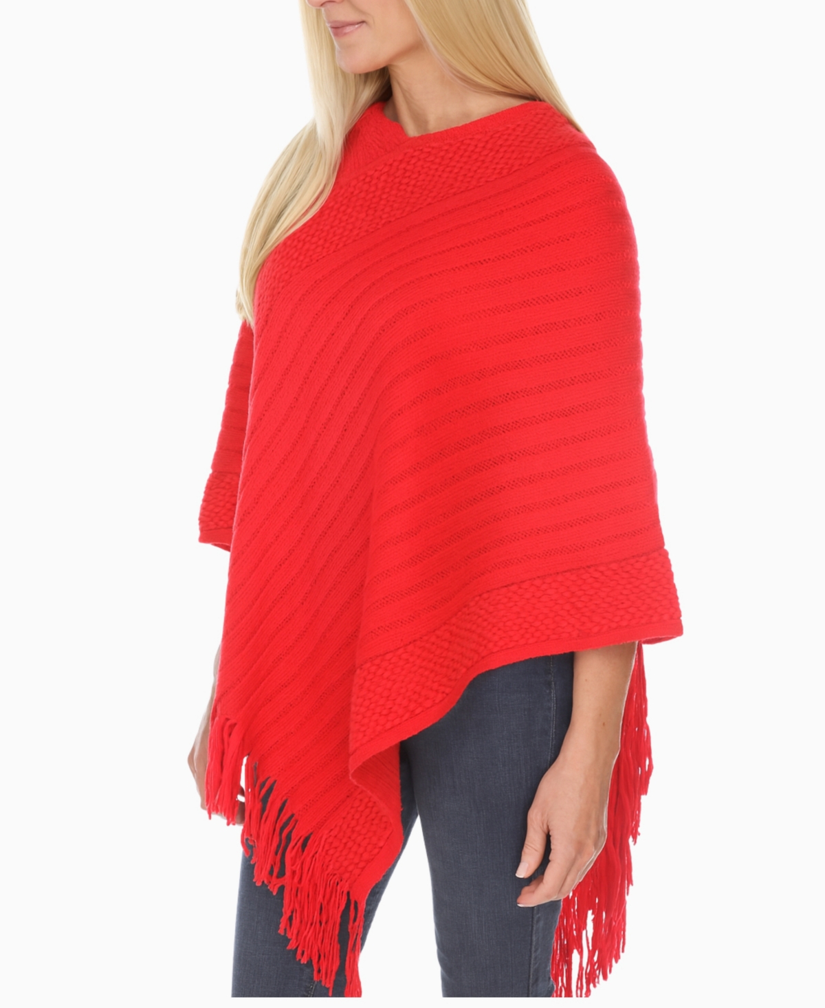 White Mark Women's Pullover Knit Poncho Sweater In Red