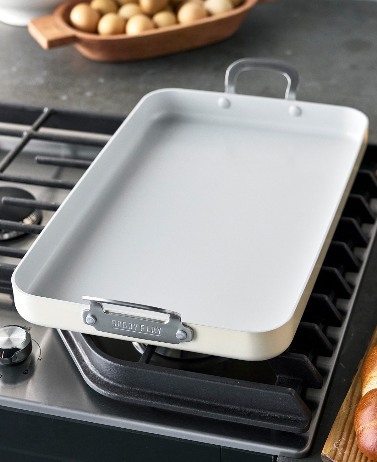 Greenpan Bobby Flay Ceramic Nonstick Double 11" Burner Griddle In Neutral