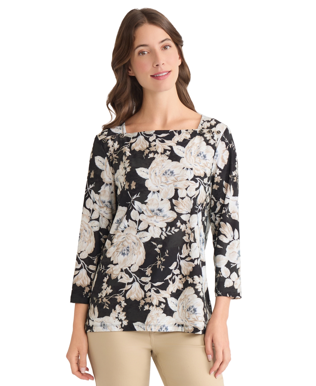Jones New York Women's Floral Print Top In Multi