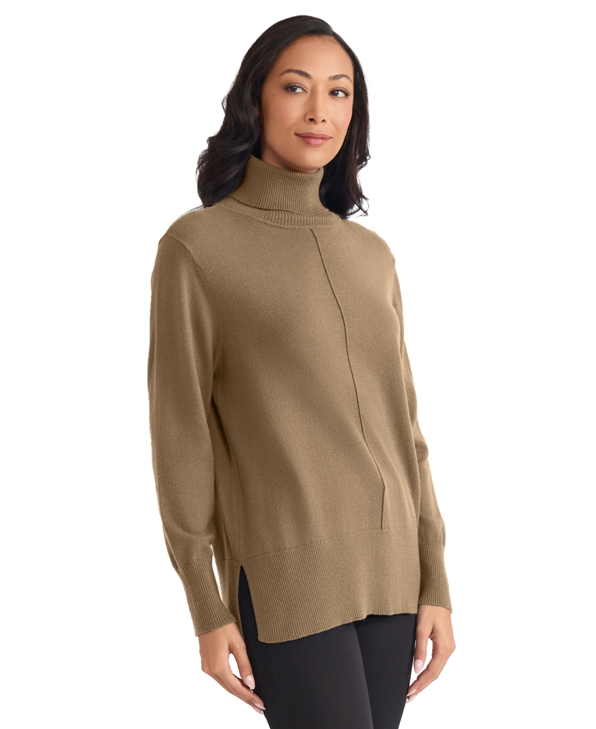Jones New York Turtleneck Seam Front Bouclé Sweater In Brown