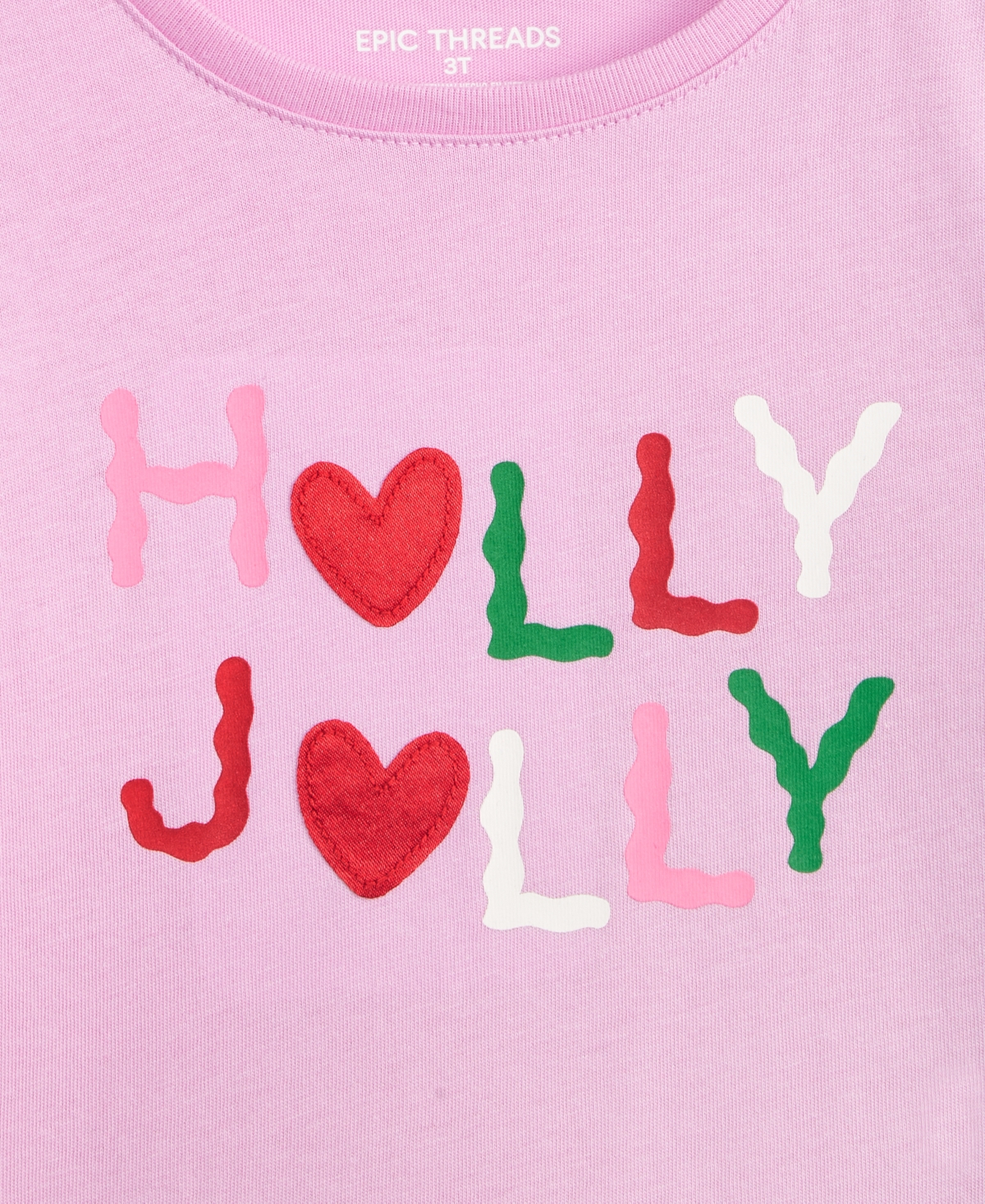 Epic Threads Girls Toddler 2t-4t Holly Jolly Long Sleeve T-shirt In Pink