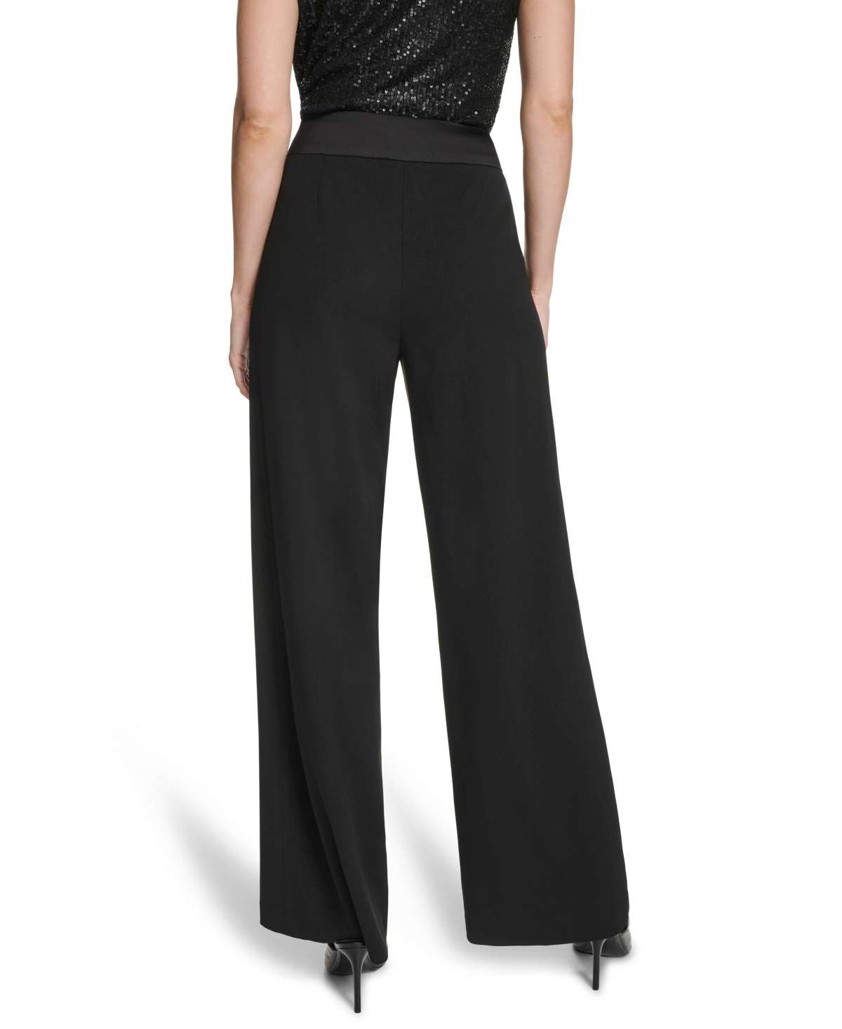 Calvin Klein Petite Wide Leg Mid-rise Pants In Black